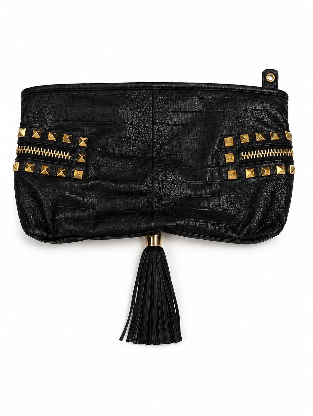 Betsey Johnson Genuine Leather Black Studded Tassel Clutch - Picture 2 of 7